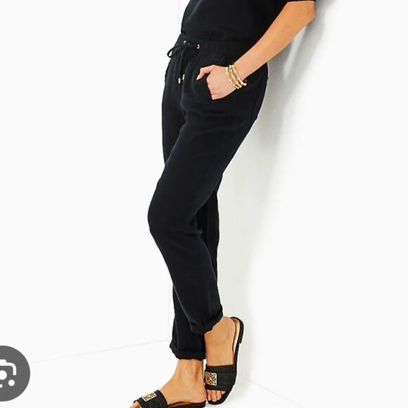 Lilly Pulitzer Taron Linen drawstring pant size xs black - Picture 2 of 13